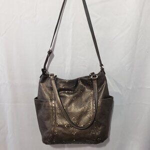 Gun metal laser cut out leather Brighton large shoulder bag